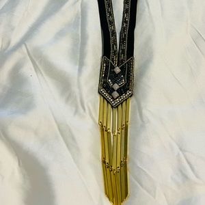 Stella & Dot “Nile” necklace in gold-tone with black ribbon & beads.